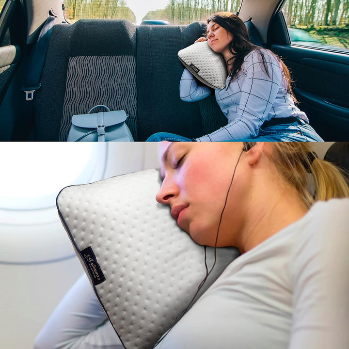 alkamto Reisekissen – Campingkissen – Ergonomisches Memory-Schaum-Kissen mit Temperaturregulierendem
