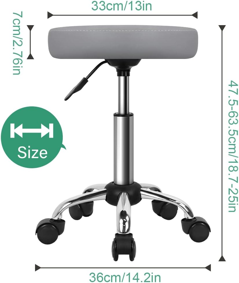 FURWOO Mehrzweck Rollhocker Rundhocker mit Rollen für Spa Verstellbarer Zeichenhocker (grau), Grau