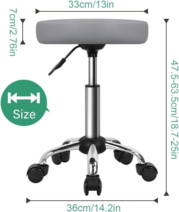FURWOO Mehrzweck Rollhocker Rundhocker mit Rollen für Spa Verstellbarer Zeichenhocker (grau), Grau