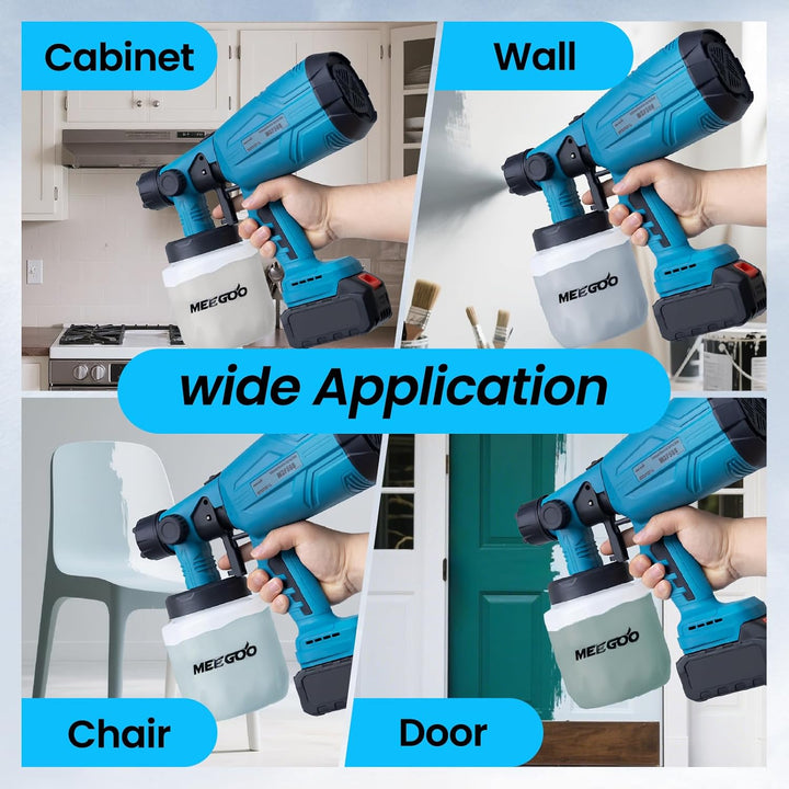 MEE GOO Akku-Farbspritzgerät für Zaun, Möbel, Schränke, Wände, etc. Kompatibel mit Makita und DeWalt
