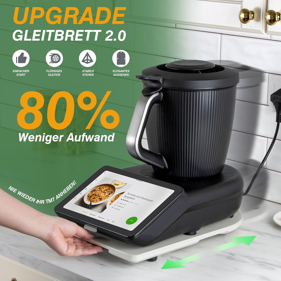 PUERSI Gleitbrett TM7 für Thermomix, 2te Generation, Brett für Thermomix mit Rollen, Leicht Gleitend