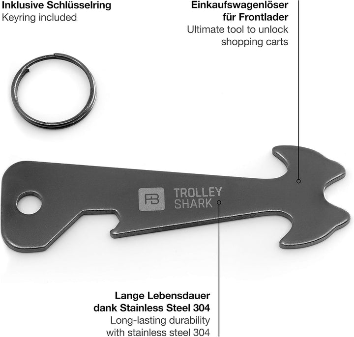 FABACH 3 TROLLEY SHARK Blacky Einkaufswagenlöser Schlüsselanhänger - Abziehbarer Einkaufswagenchip,