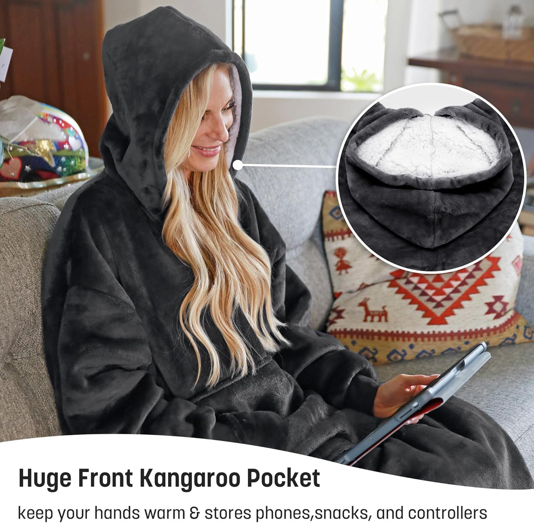 Catalonia Classy Extra Lange Sherpa Hoodie Decke, Flauschige Übergrosse Kuscheldecke mit Ärmeln und