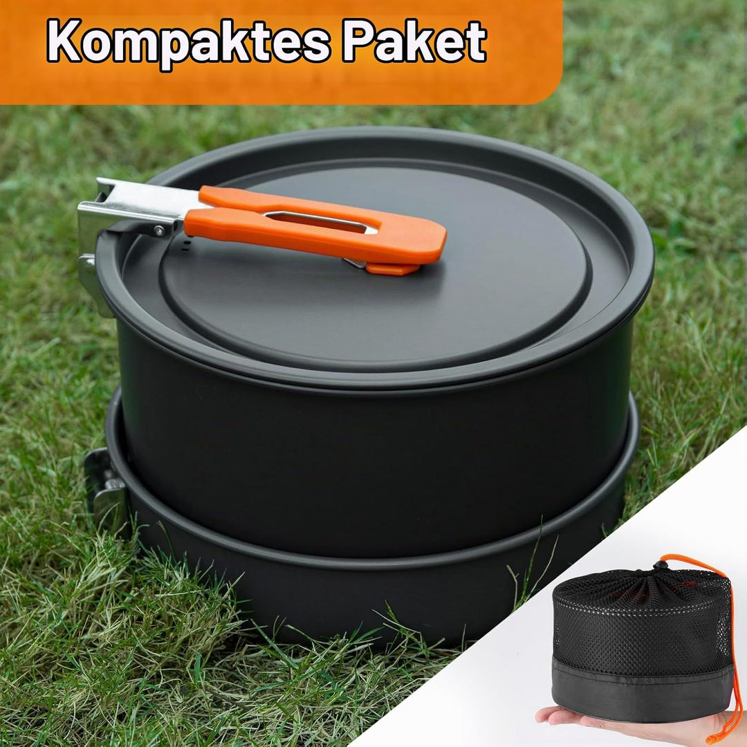 Odoland Camping Kochgeschirr Set mit Camping Topf, Camping Bratpfanne, Camping Kochset für Camping O