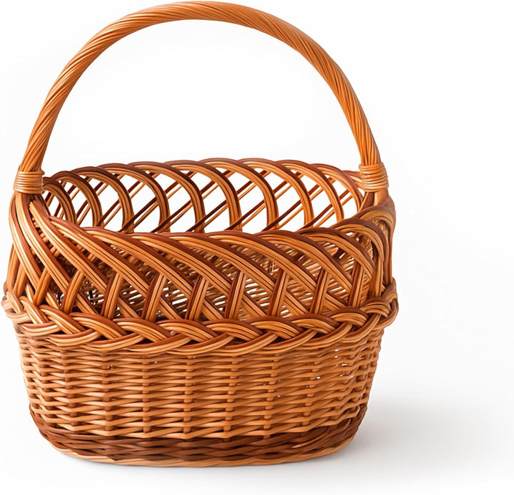Weidenkorb einkaufskorb 37 x 40 x 20cm, Korb geflochten aus Weide, Picknickkorb, Pilzkorb, Tragekorb