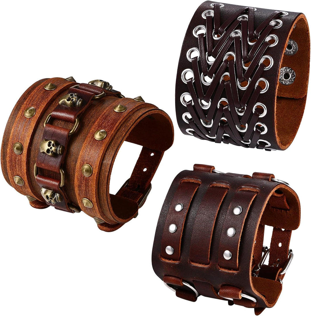 OIDEA 3PCS Herren Leder Armband Set (Punk Rock Stil 4.1cm-5cm Breite Gross geflochtene handgefertigt