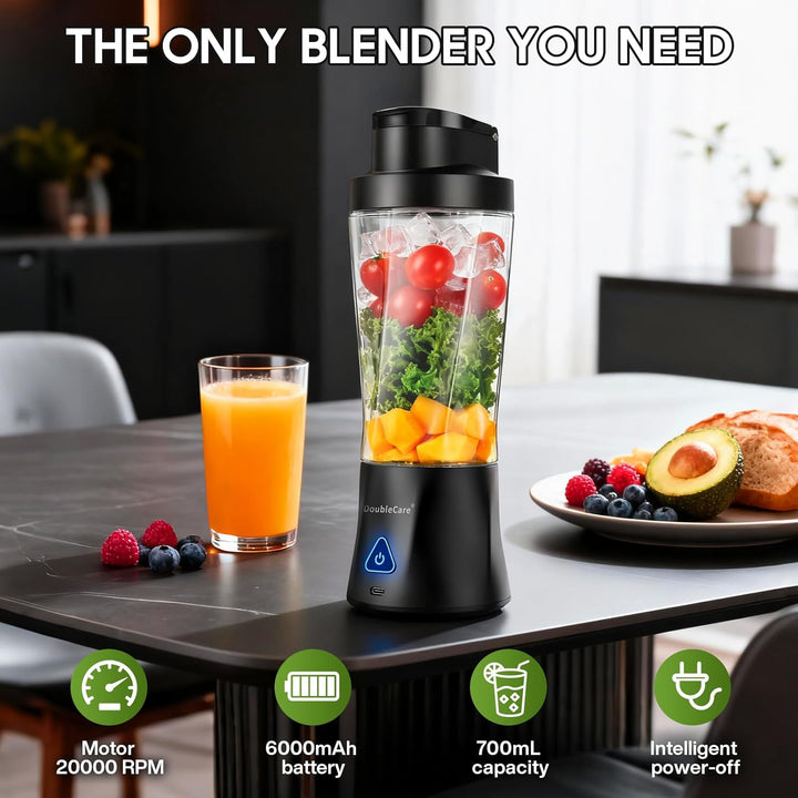 Mixer Smoothie Maker 700ml, Wiederaufladbarer, 6000 mAh Portable Blender, 3D 6 Klingendesign und IP6