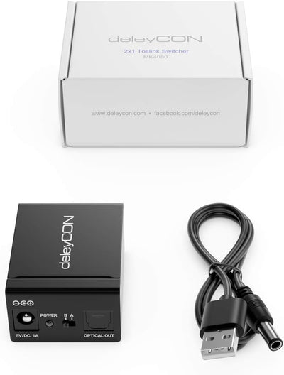 deleyCON Toslink 2x1 Switch SPDIF Audio Manueller Umschalter Verteiler Splitter (2X IN / 1x Out) Opt