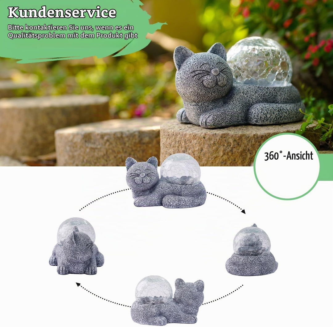 Yeomoo Solar Katzen Deko mit Solarlampen Gartendeko - Lustige Liegende Katzenfigur Wetterfeste Garte