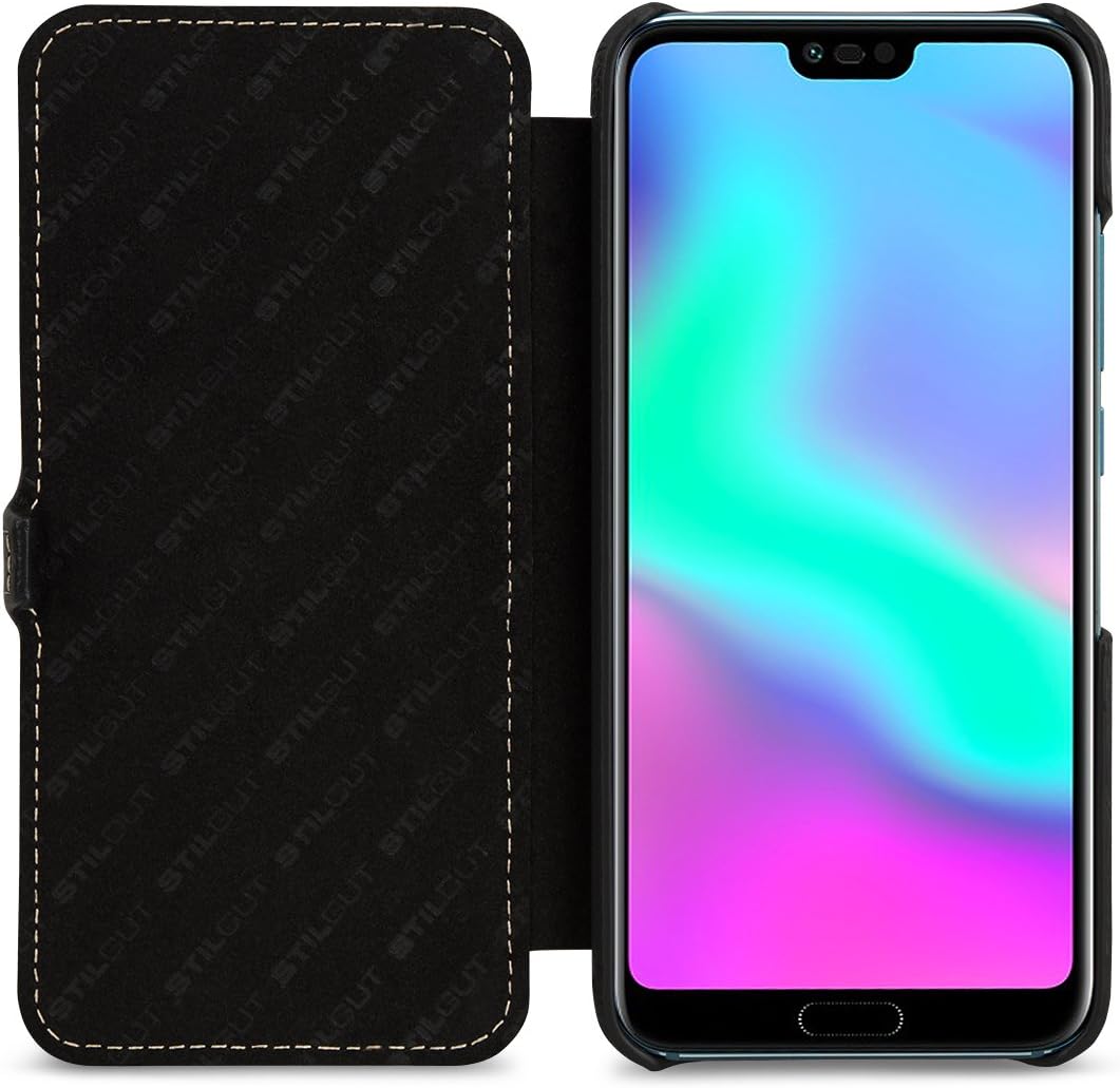 STILGUT Book Type Lederhülle kompatibel mit Huawei Honor 10. Seitlich klappbares Flip-Case aus Echtl