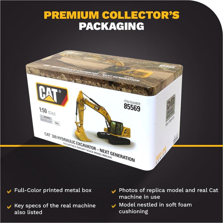 Diecast Masters 85569 - Caterpillar Bagger 320 HEX, Massstab 1:50, ca. 18,3 x 6,3 x 8 cm, ab 14 Jahr