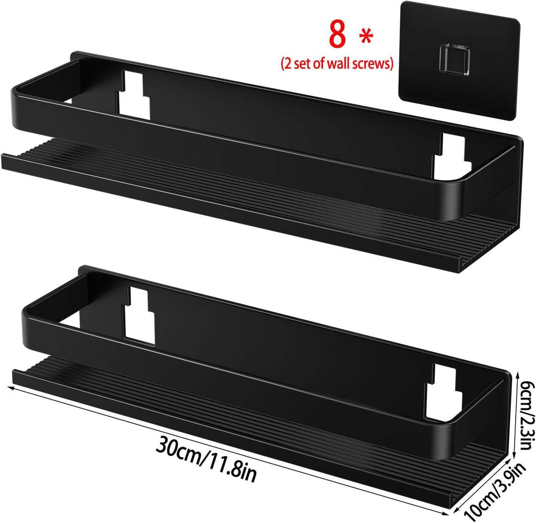 Duschkorb aus Aluminium, 30 cm, 2er-Pack, Badezimmer-Organizer, Wandmontage, Selbstklebender Duschko