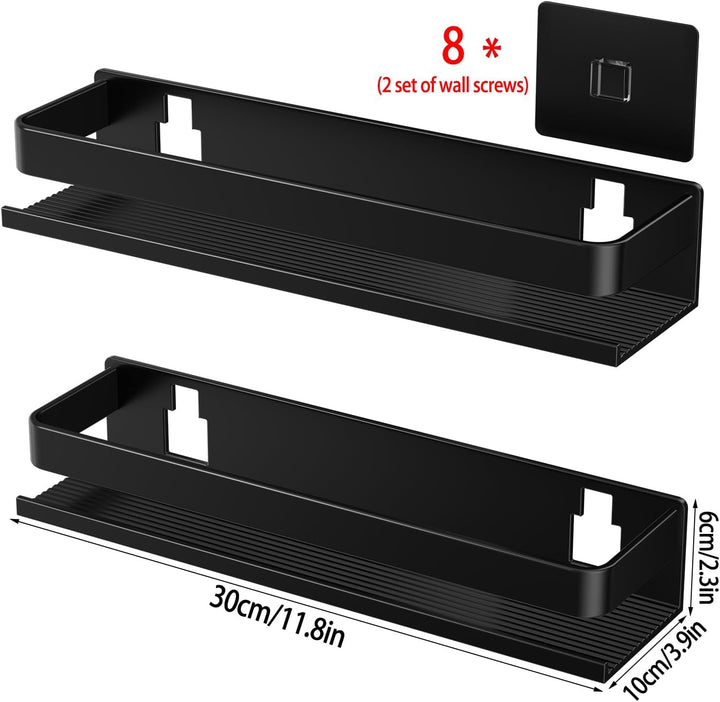 Duschkorb aus Aluminium, 30 cm, 2er-Pack, Badezimmer-Organizer, Wandmontage, Selbstklebender Duschko