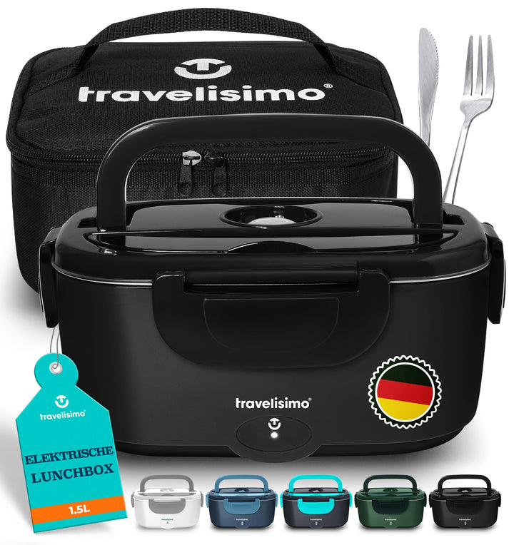 TRAVELISIMO Elektrische Lunchbox 80W Essensbox Warmes Mittagessen, 1,5L Wärmebox für Speisen 3-in-1