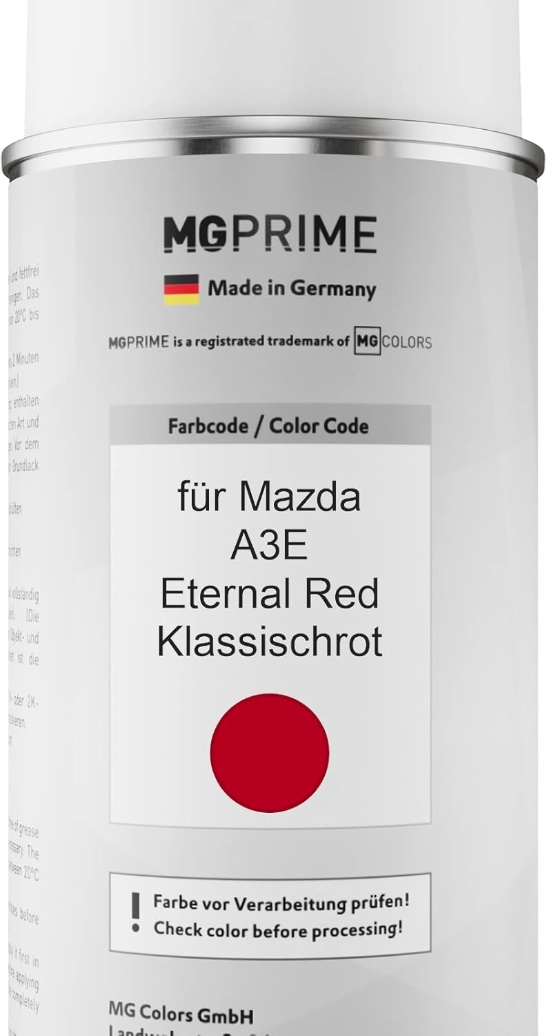 MG PRIME Autolack Sprühdosen Set für Mazda A3E Eternal Red/Klassischrot Basislack Klarlack Spraydose