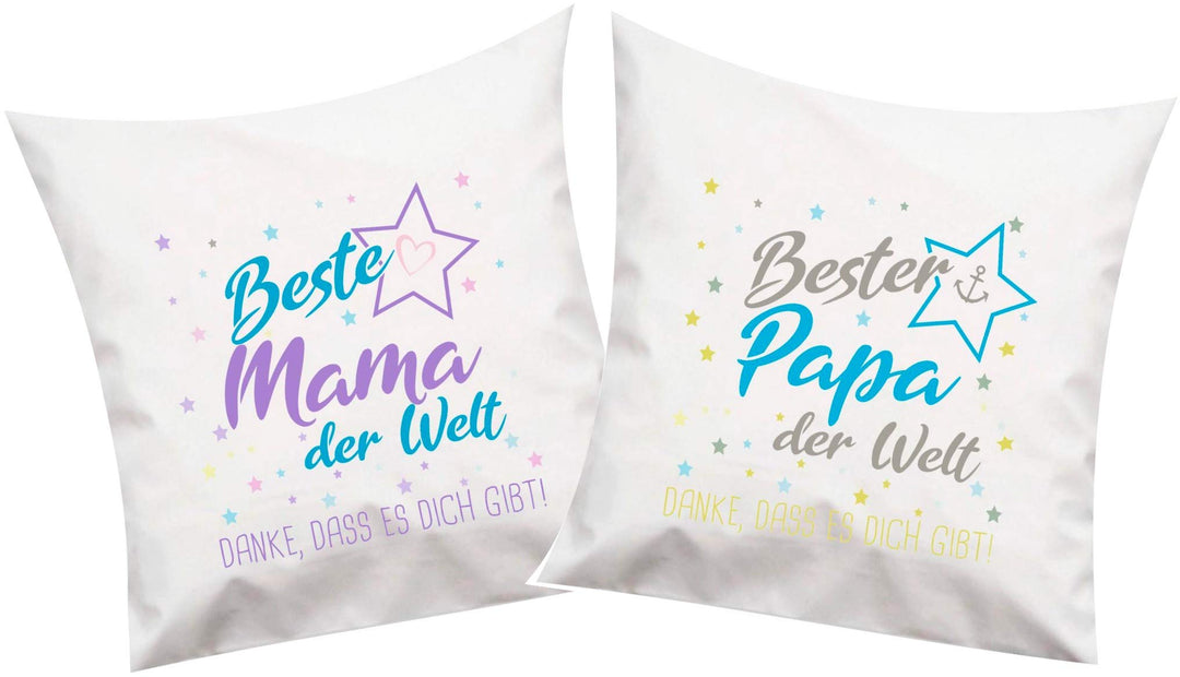 ShirtInStyle, Kissenset Beste Mama, Bester Papa der Welt, Danke das es Dich gibt! 2X 40x40cm Farbe w