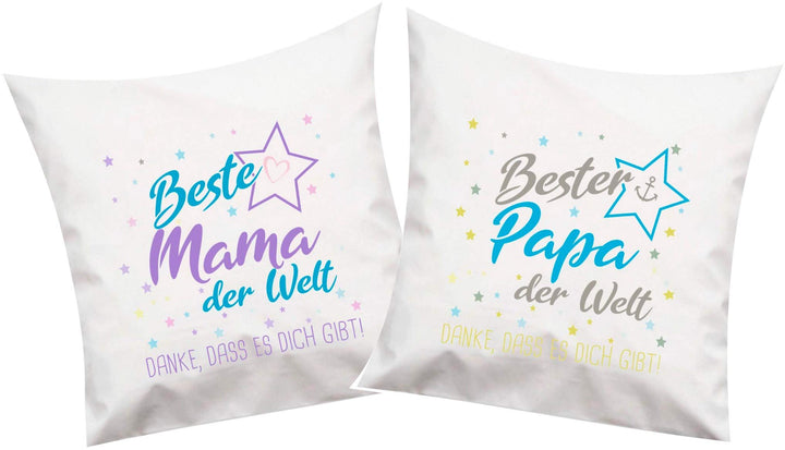 ShirtInStyle, Kissenset Beste Mama, Bester Papa der Welt, Danke das es Dich gibt! 2X 40x40cm Farbe w