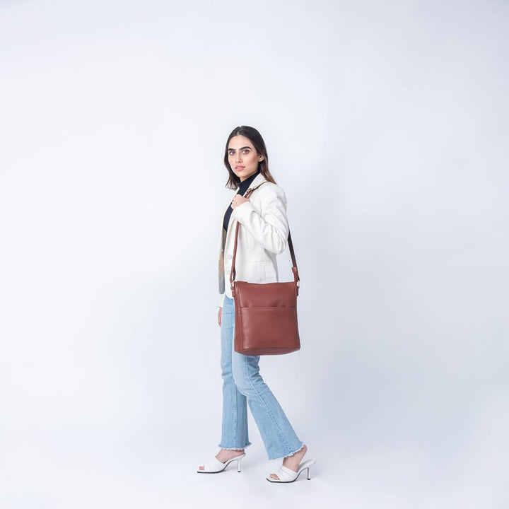 LEABAGS Leder Handtasche Damen I Premium Echtleder Umhängetasche I Schultertasche I Damentasche I Tr