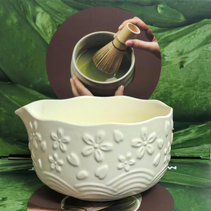 Matcha Tea Set Beige Weiss,6 Piece Matcha Besen, with Matcha Whisk, Matcha Broom,Schale,Matcha Bowl