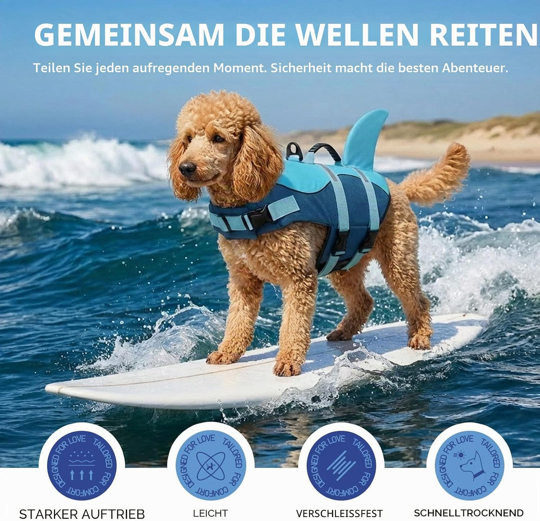 ASENKU Schwimmweste für Hund Hai Klein mit Sicherheitsgriff &amp; Reflektorstreifen Robuste Rettungswest