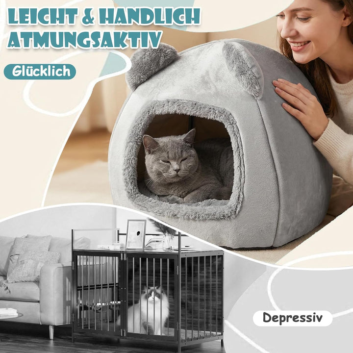 Katzenhöhle 40×40cm, Katzenbett mit Waschbarem Kissen, Kuschelhöhle für Katzen & Kleine Hunde, Katze
