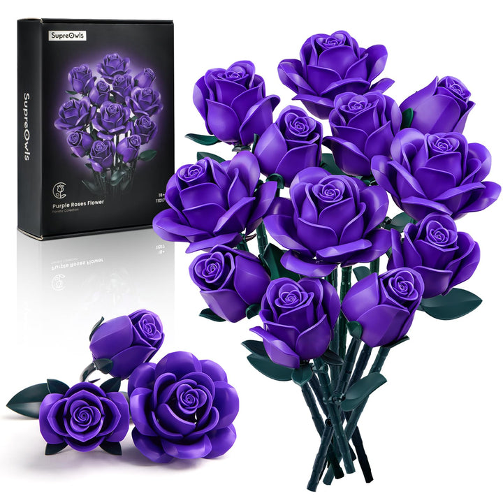 Millionspring Lila Rosenstrauss-Bauset mit 12 künstlichen Rosen, Geschenke für Ihn Sie für Valentins