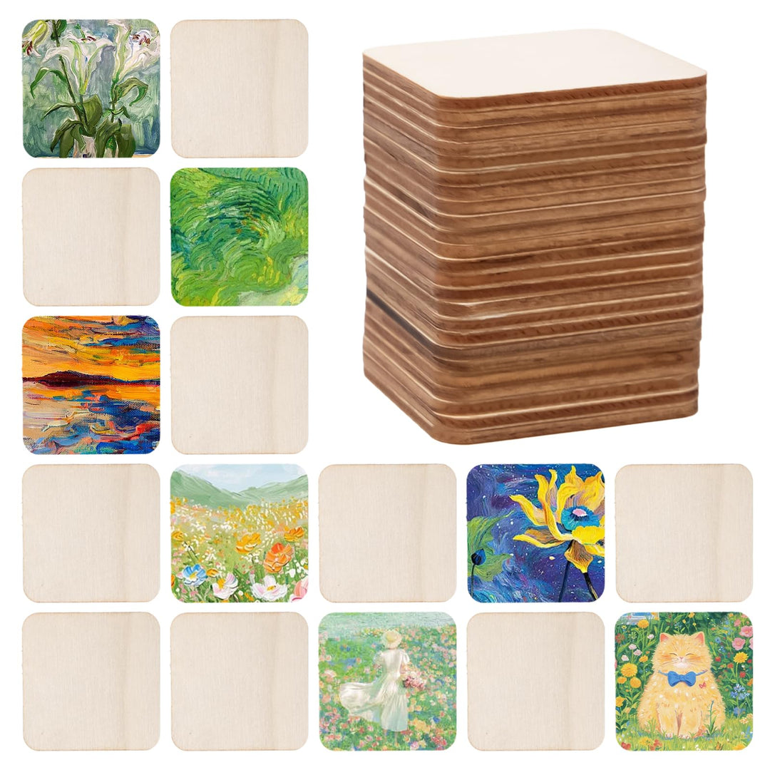 100 Stück 7x7cm Quadratische Holzscheiben Quadrate Holzscheiben zum Basteln 2,5mm Dicke, Blanko Holz