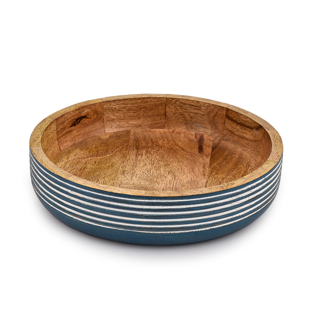Obstschale aus Mangoholz, rustikales blaues Finish, dekorative Servierschale aus Holz für Küchenthek