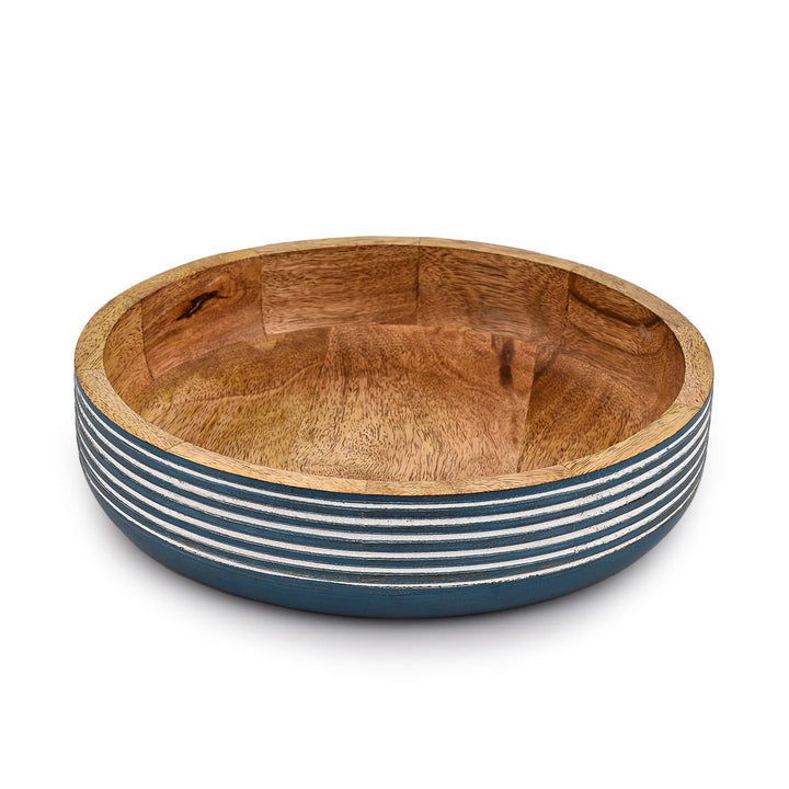 Obstschale aus Mangoholz, rustikales blaues Finish, dekorative Servierschale aus Holz für Küchenthek