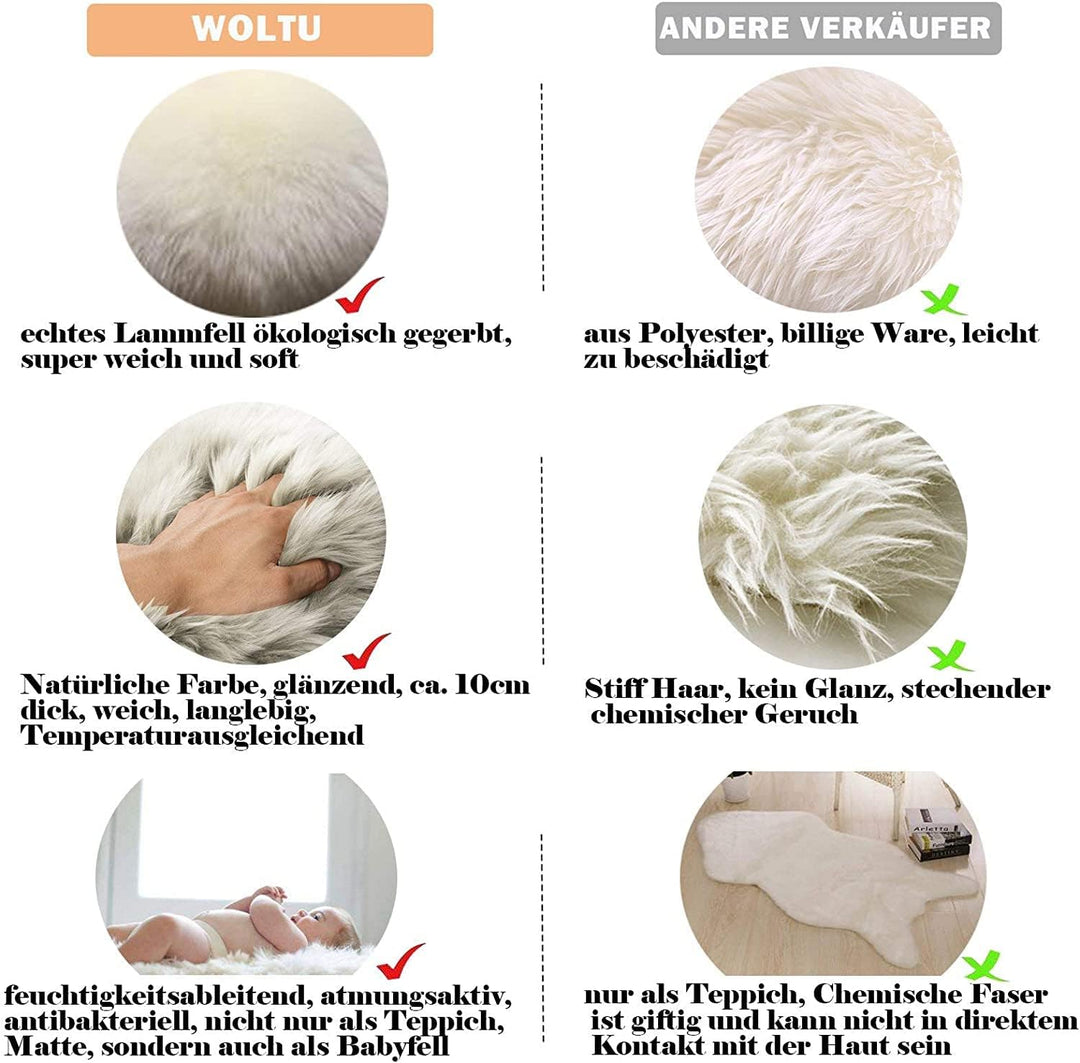 WOLTU Öko Lammfell Schaffell Teppich, Echtes Naturfell Weich Flauschig, Bettvorleger Sofa Matte Long