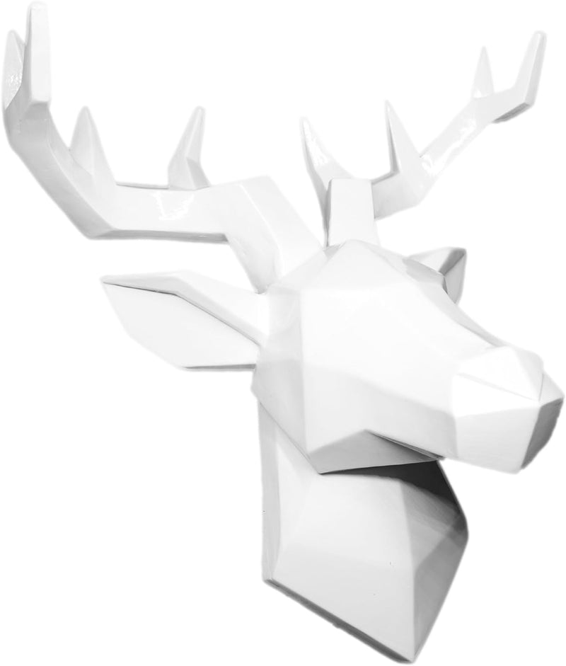 Hansmeier® Hirsch Wandskulptur | Weiss | 42 x 41 cm | Wanddeko Geweih Modern | Hirschkopf 3D Deko Sc