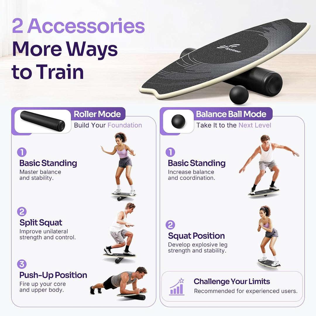 Balance Board Holz: Sportneer Indoorboard Skateboard, Indoor Surfboard Trickboard und Gleichgewichts