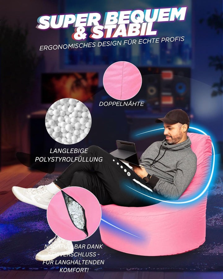 PATCH HOME Gamer Kissen & Lounge Sitzsack – befüllbar mit Reissverschluss, gefüllt mit Styropor, gee