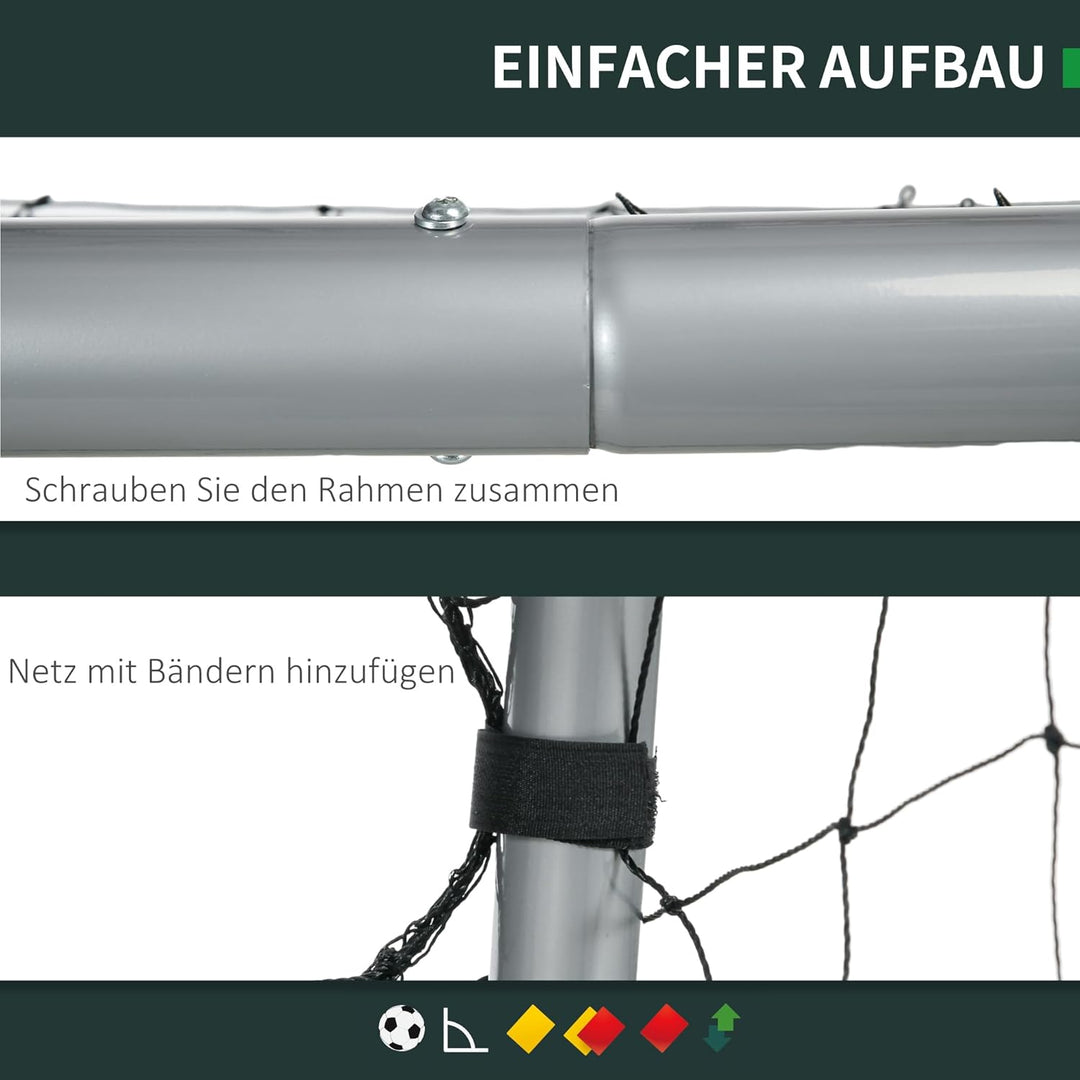 SPORTNOW Fussballtor mit PE-Netzgewebe, Fussball-Tor für Kinder und Erwachsene, Stahl, PE, für Garte