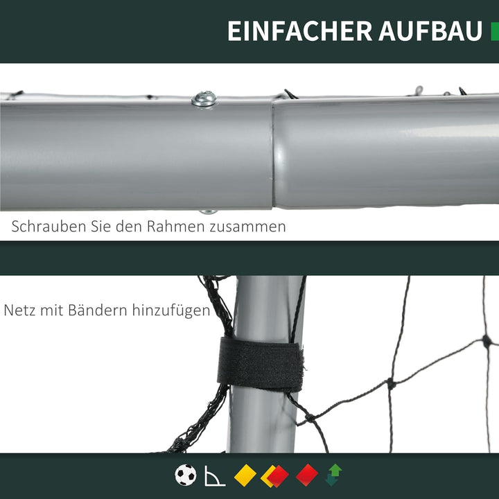 SPORTNOW Fussballtor mit PE-Netzgewebe, Fussball-Tor für Kinder und Erwachsene, Stahl, PE, für Garte