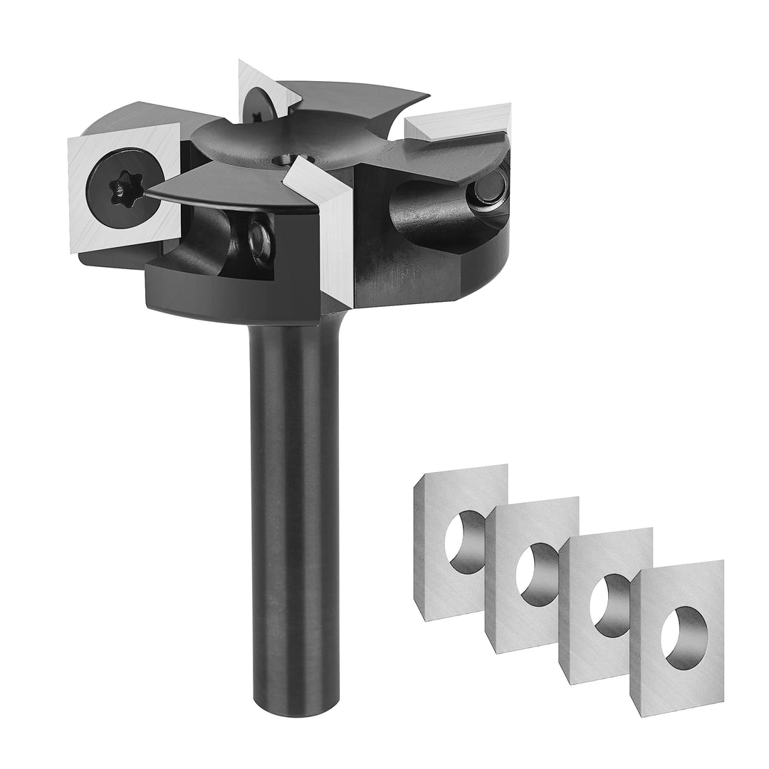 SpeTool Planfräser 8mm Schaft 40mm Durchmesser Flächenfräser für Oberfräse mit 4 austauschbaren Hart