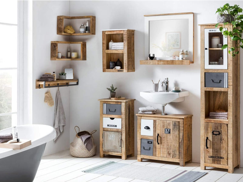Woodkings® Waschbeckenunterschrank Pune Echtholz Mango Waschtischunterschrank massiv Badmöbel Badezi