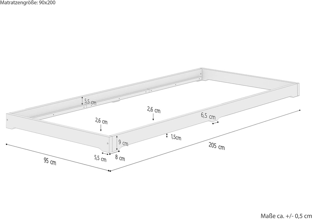 Erst-Holz Niederflurbett Jugendbett Studenten Futon Bodenbett 90x200 Buche Massivholz V-60.66-09, Au