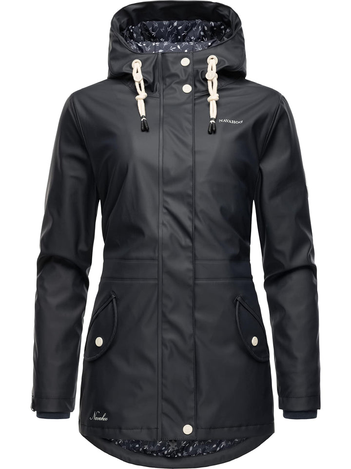 Navahoo Damen Übergangsjacke Regenmantel wasserdicht lang warm gefüttert mit Kapuze Oceans Heart XS-