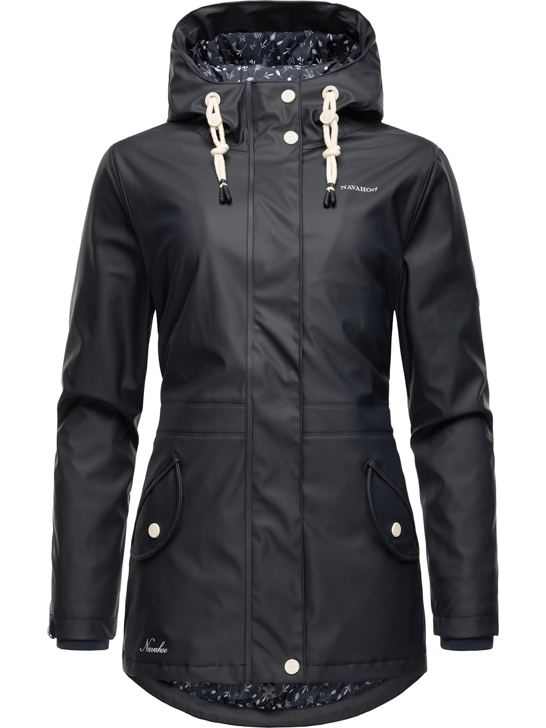 Navahoo Damen Übergangsjacke Regenmantel wasserdicht lang warm gefüttert mit Kapuze Oceans Heart XS-