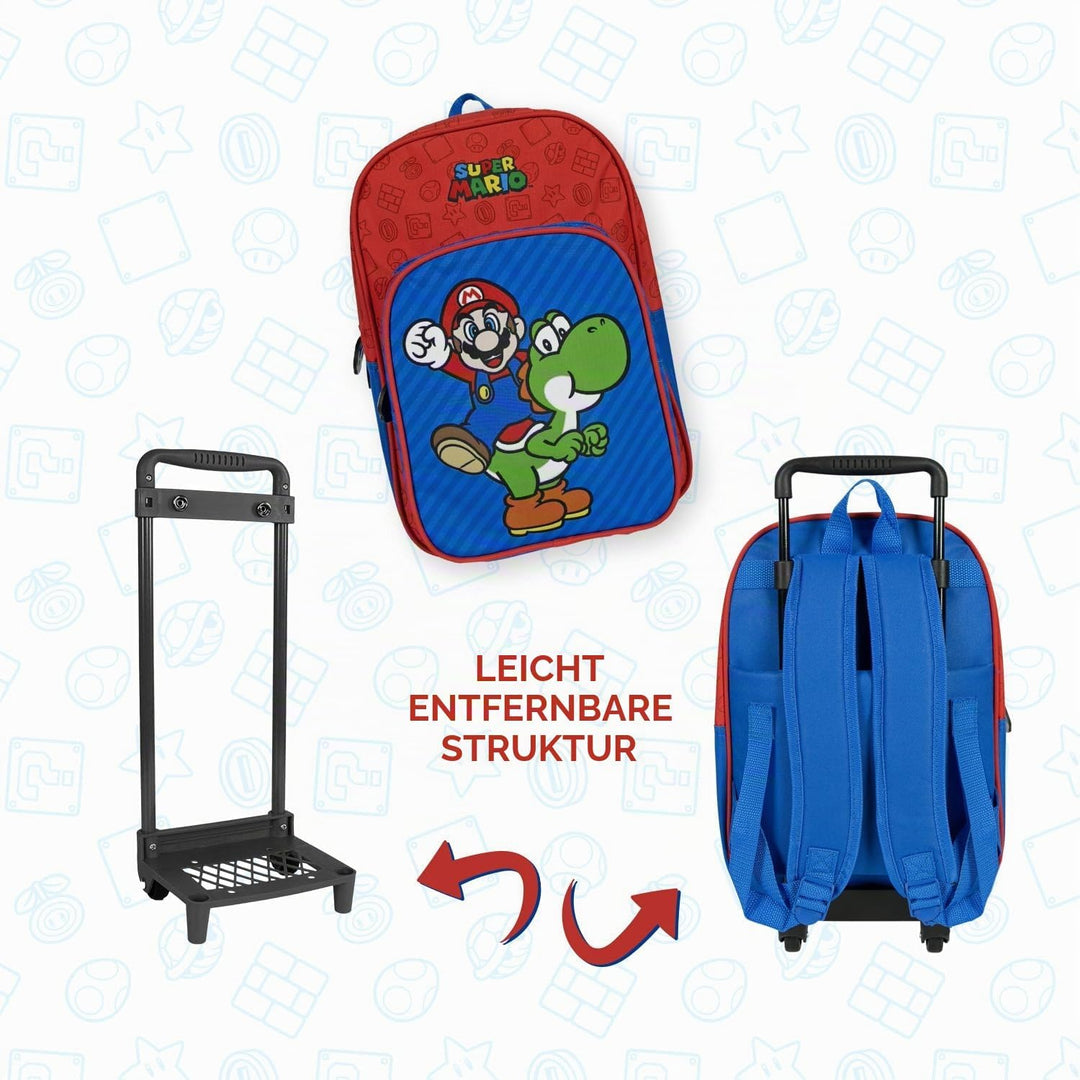 Super Mario Kinderrucksack mit Rollen - Kindergarten Rucksack für Kinder 3 4 5 6 Jahre - Trolley Sch
