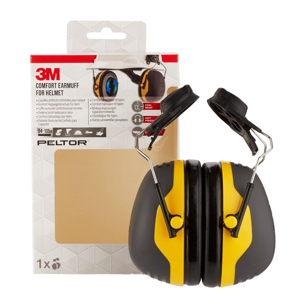 3M Peltor Komfort-Kapselgehörschutz für Helm X2P3E (94 bis 105 dB), Gelb Helmbefestigung Single, Hel