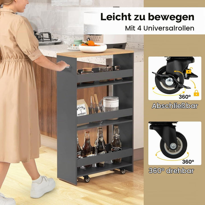 FANTASK Nischenregal 20 cm Breit, 47,5 x 20 x 80,5 cm, schmal Küchenregal mit Griff &amp; Geländern, Bad