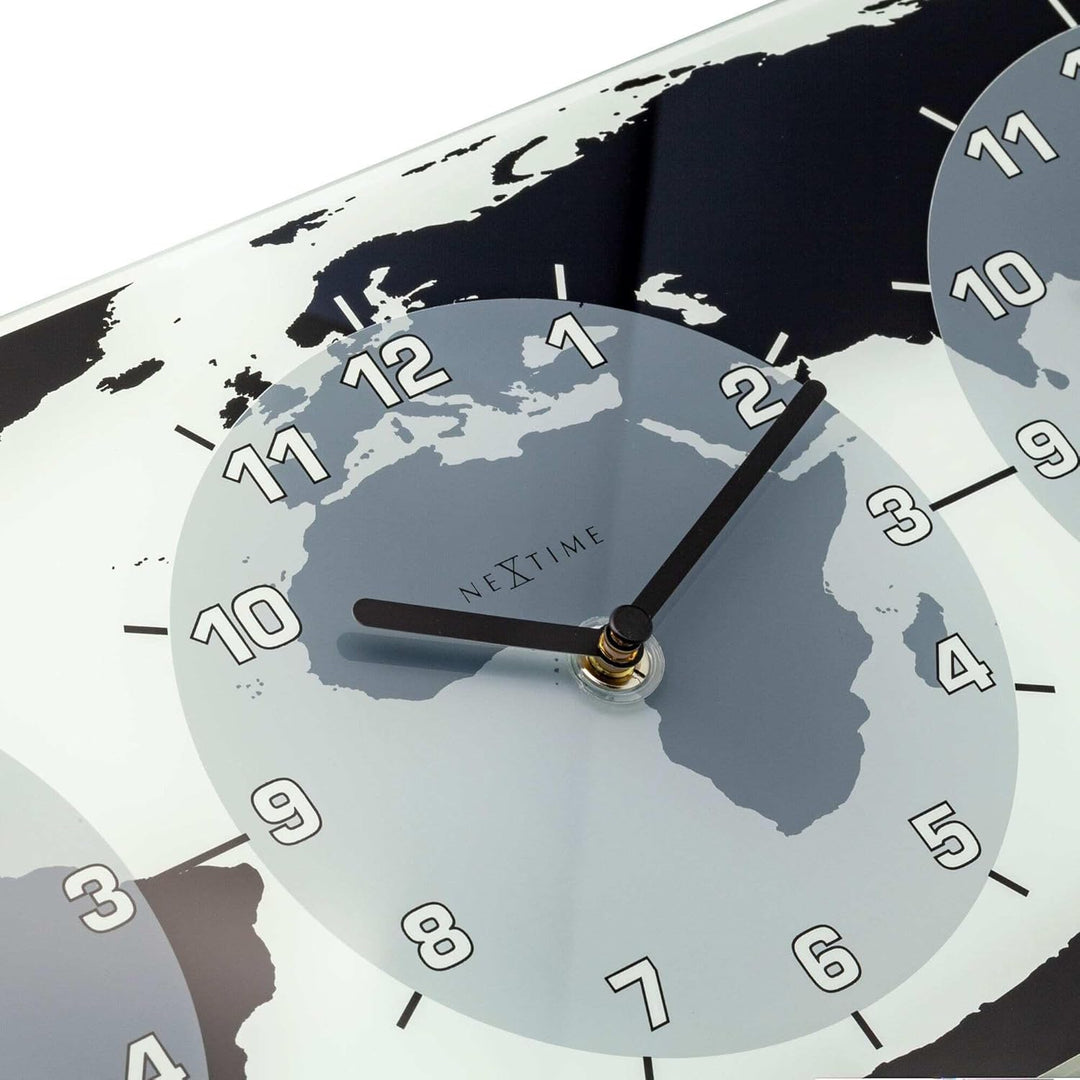NeXtime Wanduhr "MONDIAL", mit 3 Ziffernblätter, aus Glas, 50 x 18,6 cm