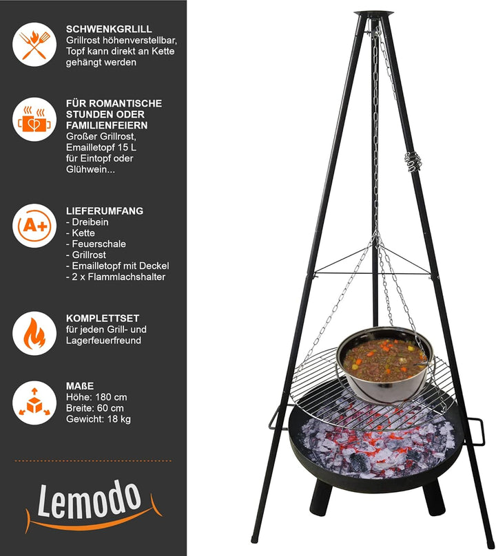 Jürgen Westerholt GmbH Multi-Grillset Feuerschale Grillrost Kochtopf 15L Fischfilethalter Kesselgula