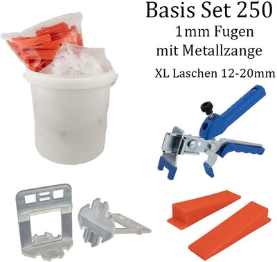 Nivelliersystem XL 1 mm Fugenbreite! Für eine Fliesenstärke von 12-20mm geeignet! Basis-Set 250L+250