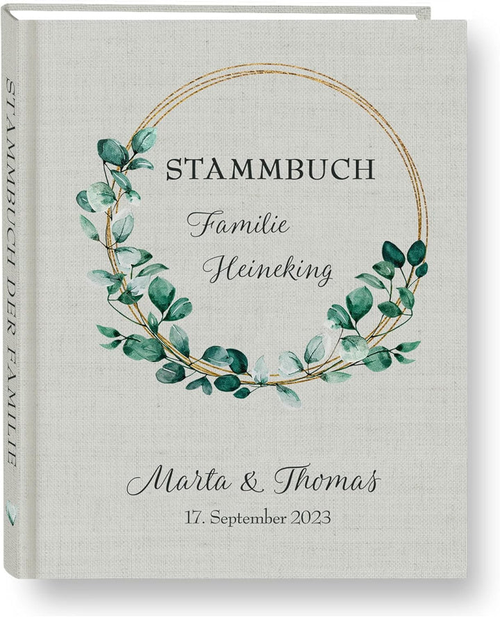 Stammbuch der Familie personalisiert Eukalipto grau o. beige A4 ca. 24 x 31 cm Familienstammbuch Euk