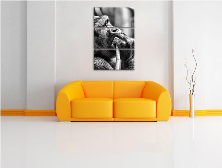 Pixxprint Gorilla isst als Leinwandbild/Grösse: 3 Teilig (120x80) cm/Wandbild/Kunstdruck/fertig besp