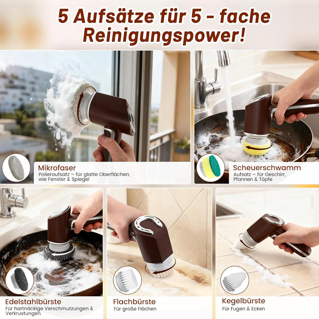 Reinigungsbürste Elektrisch 5-In-1,Ipx7 wasserdichte,Mit 5 Bürstenköpfen,2000 Mah Akku,Horsepower Sc