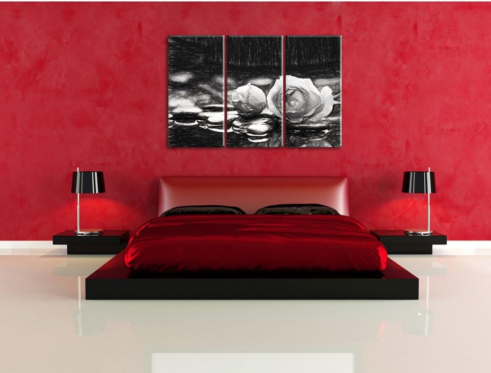 Pixxprint Rosen aus Zen-Steinen Kohle Effekt 3-Teiler Leinwandbild 120x80 Bild auf Leinwand